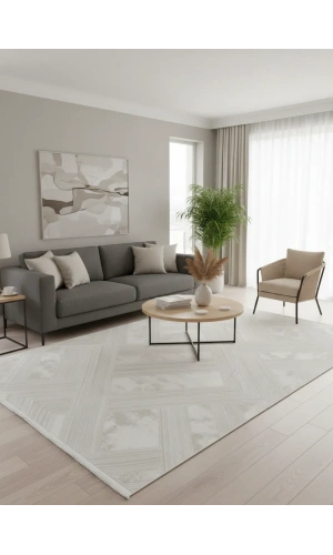 Veseo Armoni 40024A Krem Halı 200x290 | Çapraz Eskitme Desenli Halı