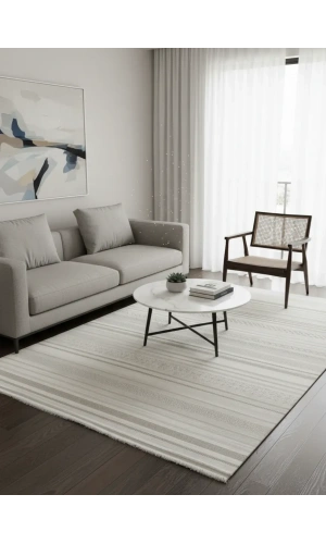 Stil 80265C Bej Halı 200x290 | Şeritli Etnik Bordürlü Modern Halı