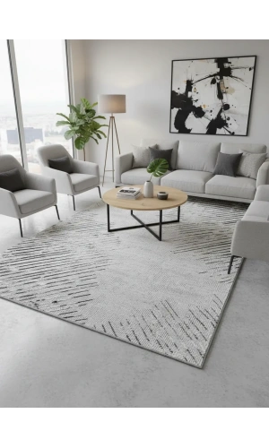 Kevser Kilyas NU1152 Antrasit Geometrik Çapraz Desenli Halı 200x290