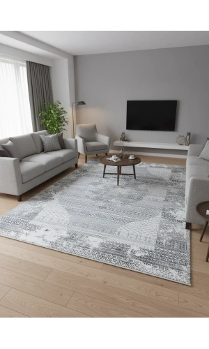 Kevser Kilyas NU1149 Antrasit Vintage Yatay Çizgili Halı 200x290