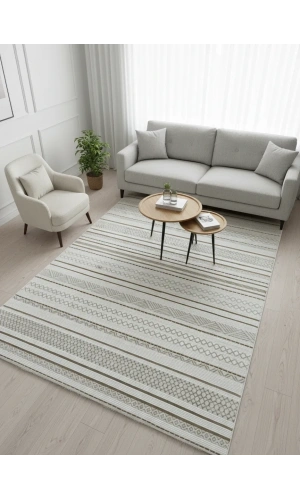 Asar Yün Moda H7031 Gold Şerit Çizgili Bohem Halı 200x290