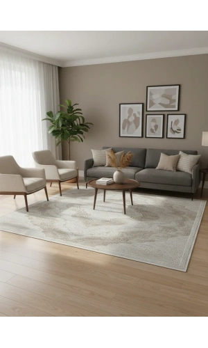 Asar Yün Moda H6847 Bej Madalyonlu Klasik Halı 200x290