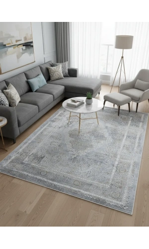 Asar Yün Moda H4886 Mavi Klasik Madalyonlu Halı 200x290