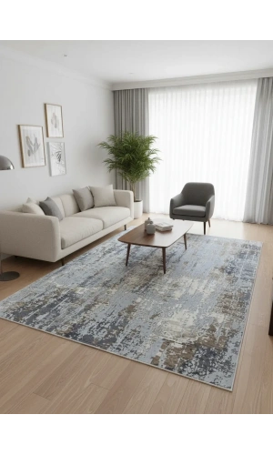 Asar Yün Moda H4873 Mavi Soyut Desenli Modern Halı 200x290