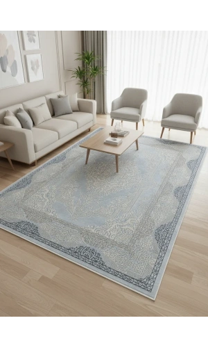 Asar Yün Moda H4864 Mavi Bordürlü Klasik Halı 200x290