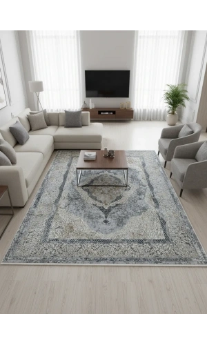 Asar Yün Moda H4861 Mavi Klasik Madalyonlu Halı 200x290