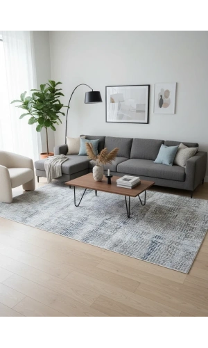 Asar Yün Moda H4852 Mavi Karma Dokulu Halı 200x290