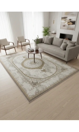 Çapan Armoni H7280A Açık Bej Gold Madalyonlu Lüks Halı 200x290