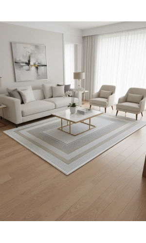 Çapan Armoni H6812A Gri Gold Bordürlü Lüks Halı 200x290