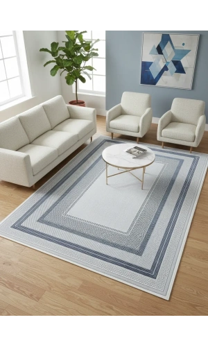 Çapan Armoni H6812A Gri Lacivert Bordürlü Halı 200x290