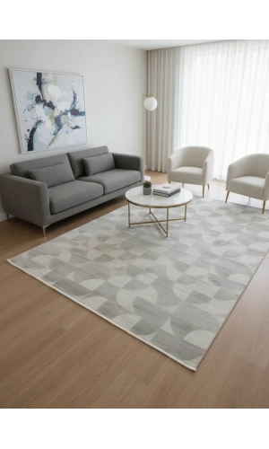 Apex Truva 6621TR Gri Geometrik Yarım Daire Desenli Halı 200x290