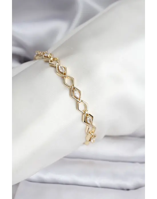 14K Gold Renk Kaplama Baklava Dilim Model Kadın Bileklik