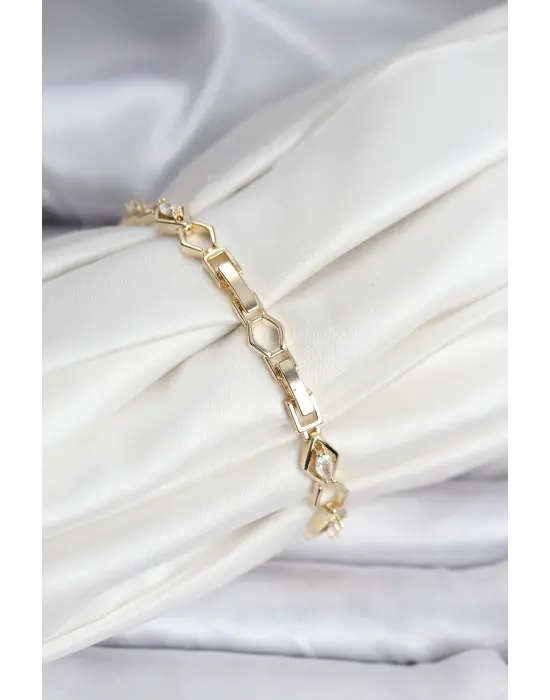 14K Gold Renk Kaplama Baklava Dilim Model Kadın Bileklik