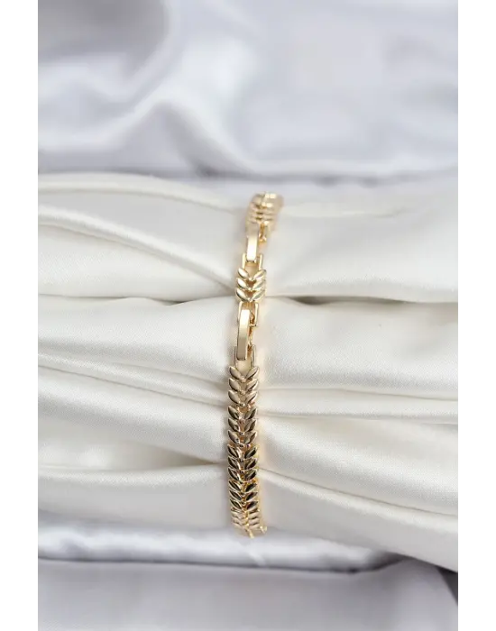 14K Gold Renk Kaplama Başak Model Zirkon Taşlı CM Kadın Bileklik