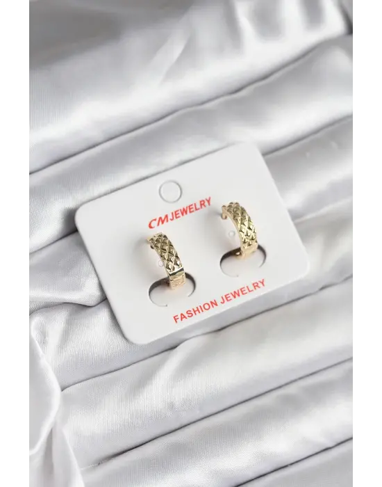 Altın Desenli 14K Gold Renk Kaplama CM Kadın Küpe