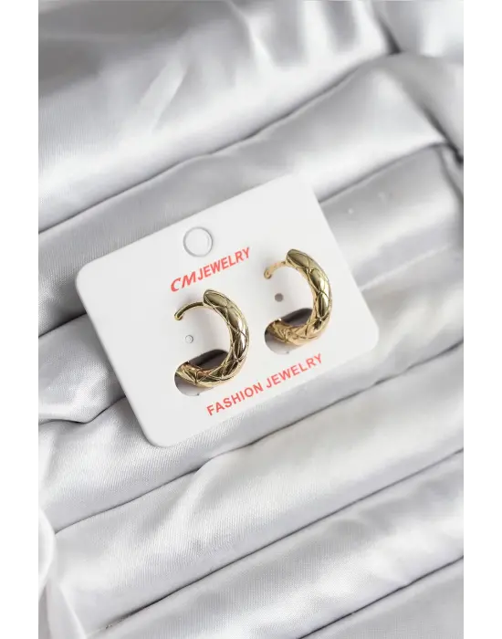 14K Gold Renk Kaplama CM Kadın Küpe Desenli Halka