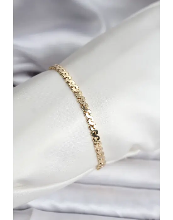 14K Gold Renk Kaplama Ezme Yılan Zincir Model CM Kadın Bileklik
