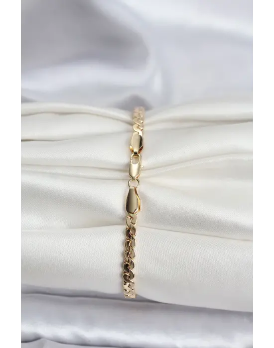 14K Gold Renk Kaplama Ezme Yılan Zincir Model CM Kadın Bileklik