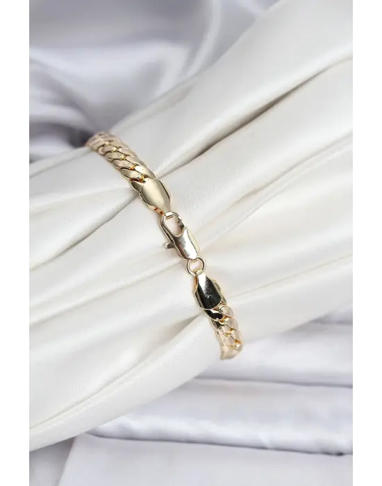 14K Gold Renk Kaplama Ezme Zincir Model Kadın Bileklik