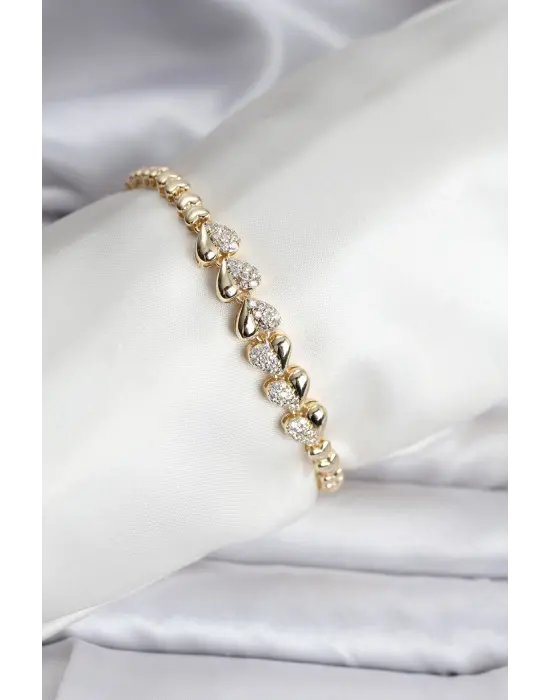 14K Gold Renk Kaplama Kalp Model CM Kadın Bileklik
