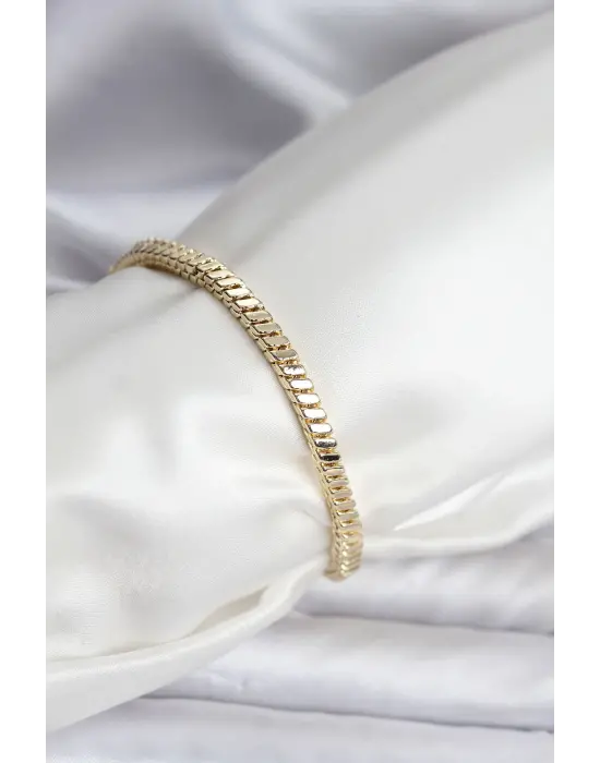 14K Gold Renk Kaplama Kare Zincir Model CM Kadın Bileklik