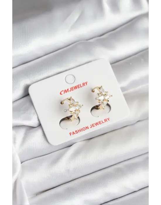 14K Gold Renk Kaplama Kutup Yıldız Zirkon Taşlı CM Kadın Küpe