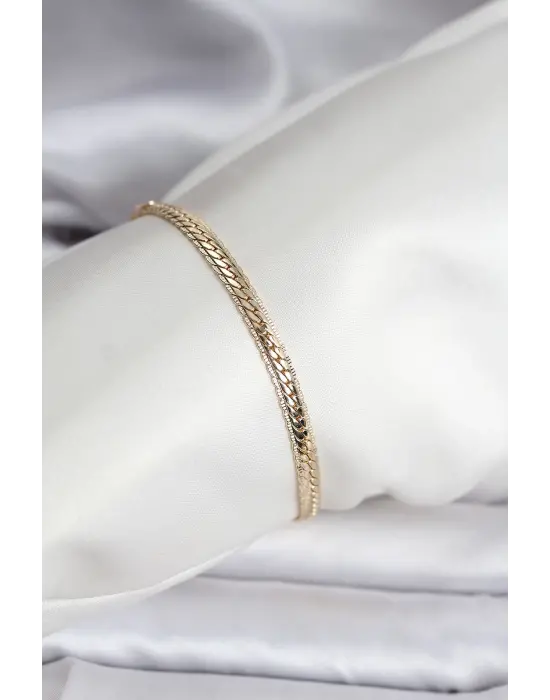 14K Gold Renk Kaplama Lazer Ezme Zincir Model CM Kadın Bileklik