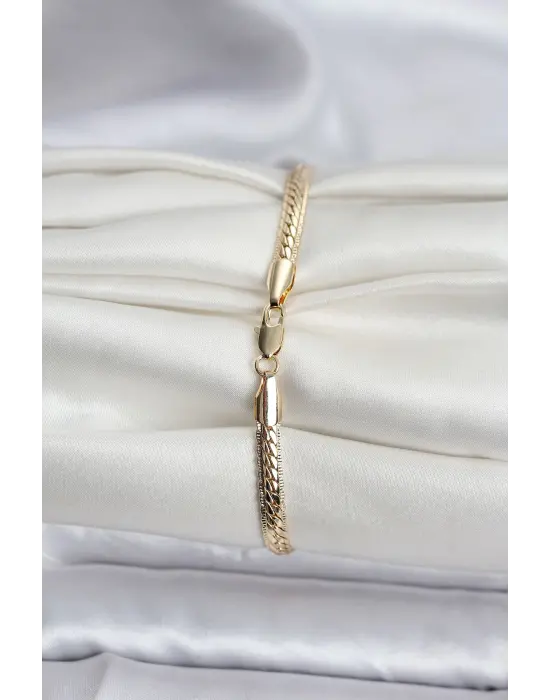 14K Gold Renk Kaplama Lazer Ezme Zincir Model CM Kadın Bileklik