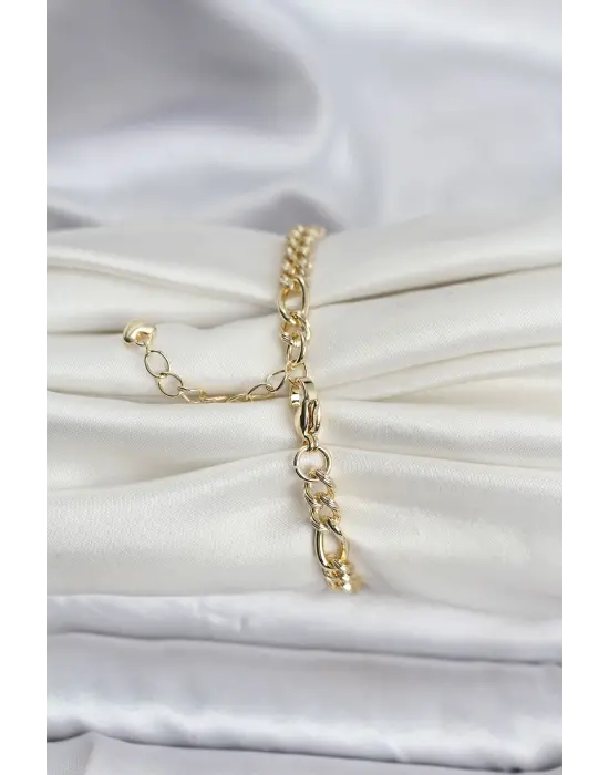 14K Gold Renk Kaplama Lazerli Zincir Model CM Kadın Çelik Bileklik