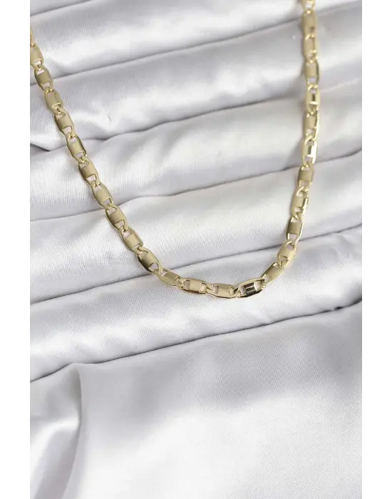 14K Gold Renk Kaplama Plaka Ezme Model Zincirli CM Kadın Kolye