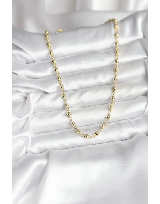 14K Gold Renk Kaplama Topçuklu Zincir Model CM Kadın Kolye
