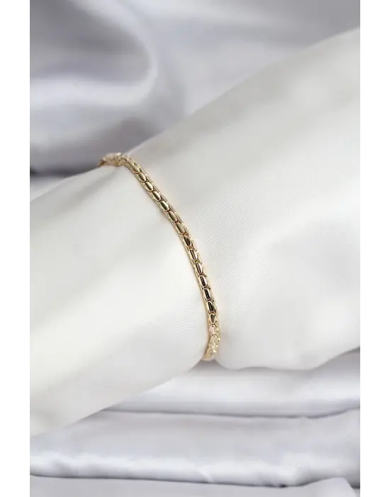 14K Gold Renk Kaplama Zincirli Model CM Kadın Bileklik