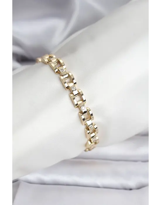 14K Gold Renk Kaplama Zirkon Taşlı CM Kadın Bileklik