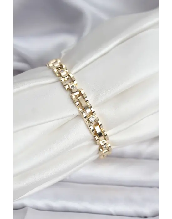 14K Gold Renk Kaplama Zirkon Taşlı CM Kadın Bileklik