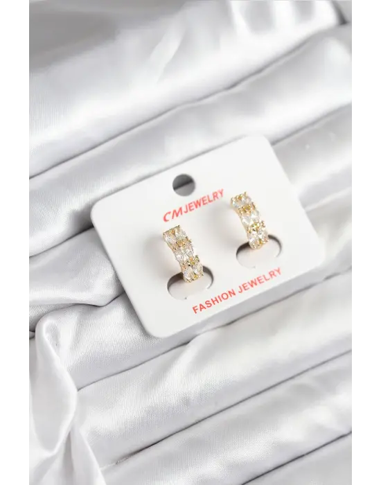 14K Gold Renk Kaplama Zirkon Taşlı CM Kadın Küpe