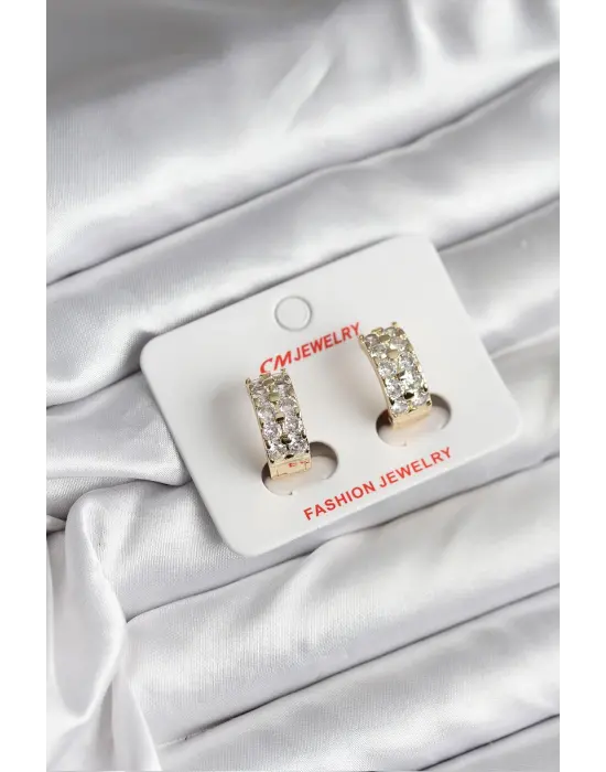 14K Gold Renk Kaplama Zirkon Taşlı CM Kadın Küpe Baget Taşlı