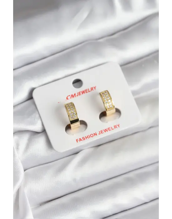 14K Gold Renk Kaplama Zirkon Taşlı Halka CM Kadın Küpe