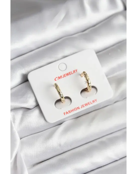 14K Gold Renk Kaplama Zirkon Taşlı Halka Model CM Kadın Küpe İnce Kalem