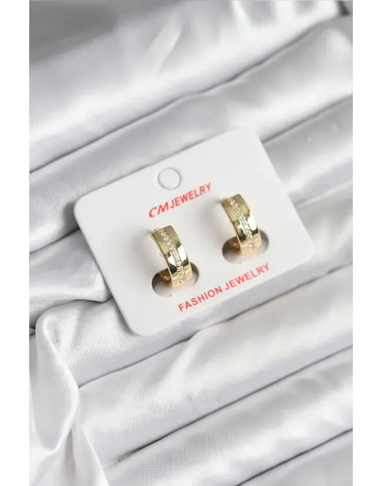 14K Gold Renk Kaplama Zirkon Taşlı Halka Model CM Kadın Küpe