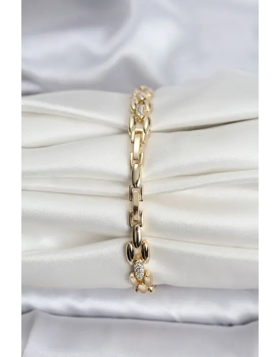 14K Gold Renk Kaplama Zirkon Taşlı Model CM Kadın Bileklik