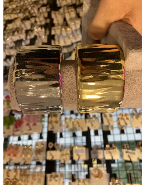 Geniş Metal Chunky Kelepçe Bileklik (Gold & Gümüş)