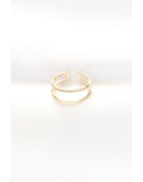 2li Görünümlü Su Yolu Tasarımlı Altın Ayarlanabilir Yüzük