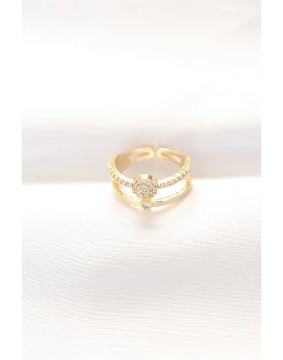 2li Görünümlü Topçuk Model Altın Ayarlanabilir Yüzük