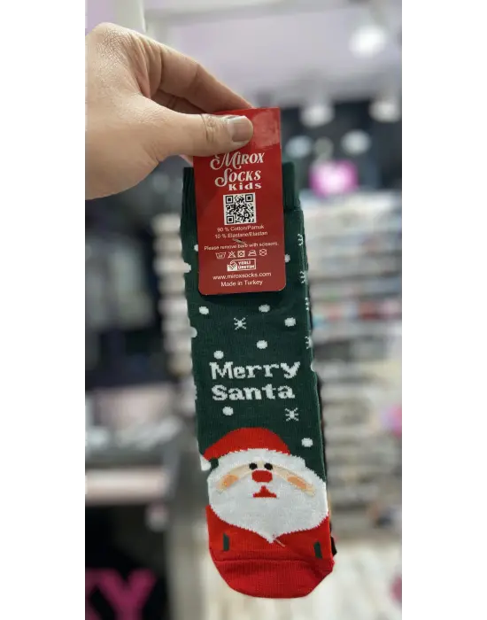 3 Lü Kız & Erkek Çocuk Yılbaşı Çorabı 7-8 Yaş - Kırmızı, Yeşil, Noel Baba