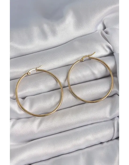 316 Çelik Gold Renk 43 mm Halka Model Kadın Küpe