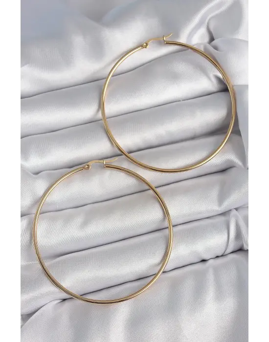 316 Çelik Gold Renk 63 mm Halka Model Kadın Küpe