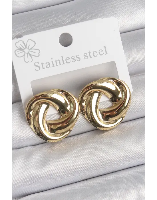 316 Çelik Gold Renk Düğüm Halka Model Kadın Küpe