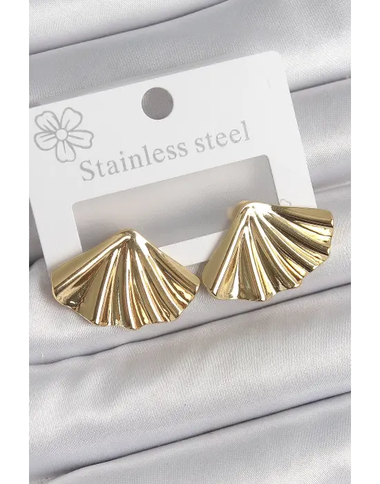 316 Çelik Gold Renk İşlemeli Deniz Kabuğu Plaka Model Kadın Küpe