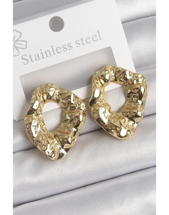 316 Çelik Gold Renk İşlemeli Halka Model Kadın Küpe