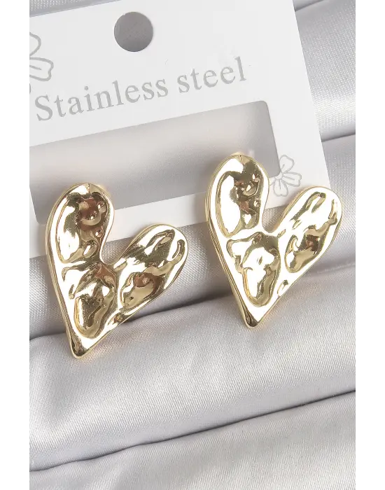 316 Çelik Gold Renk İşlemeli Kalp Model Kadın Küpe